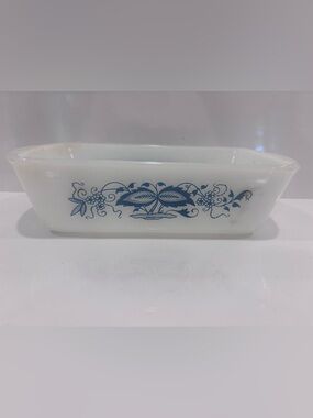 Vintage Glasbake Blue Grape Milk Glass Loaf Pan Refrigerator Dish 522-B
